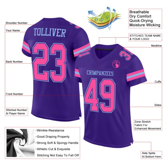 Maglia da calcio personalizzata in maglia blu-viola rosa-chiaro autentica Maglia da calcio personalizzata in maglia blu-viola rosa-chiaro autentica