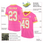 Maglia da football rosa personalizzata in bianco e oro, autentica, retrò Maglia da football rosa personalizzata in bianco e oro, autentica, retrò