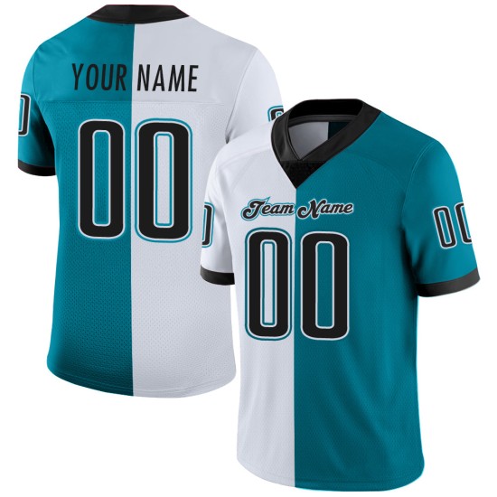 Maglia da calcio in mesh split personalizzata, stile football, verde acqua, nero e bianco Maglia da calcio in mesh split personalizzata, stile football, verde acqua, nero e bianco