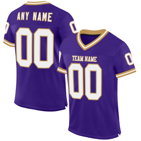 Maglia da football vintage in maglia dorata, viola e bianca, personalizzata Maglia da football vintage in maglia dorata, viola e bianca, personalizzata