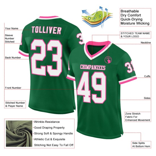 Maglia da football Kelly bianca e verde rosa, autentica, personalizzata Maglia da football Kelly bianca e verde rosa, autentica, personalizzata