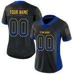 Maglia da calcio personalizzata Drift Fashion nera a rete, blu royal e gialla Maglia da calcio personalizzata Drift Fashion nera a rete, blu royal e gialla
