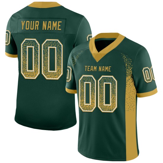 Maglia da football personalizzata Green Mesh Drift Fashion, oro antico e bianco Maglia da football personalizzata Green Mesh Drift Fashion, oro antico e bianco
