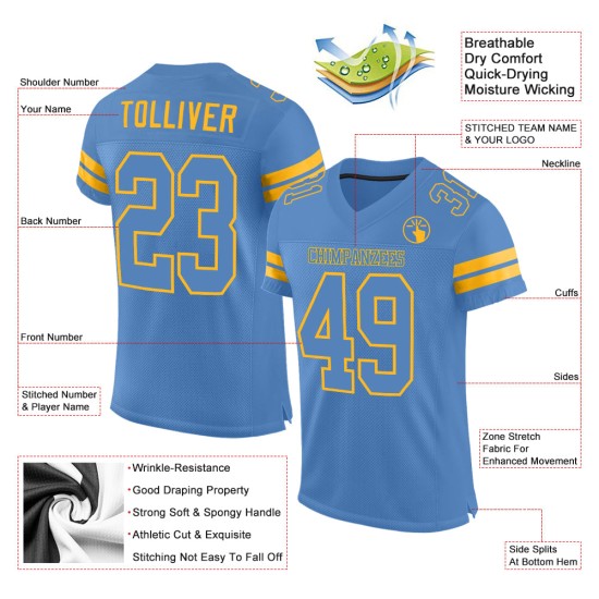 Maglia da football personalizzata autentica in maglia leggera blu oro Maglia da football personalizzata autentica in maglia leggera blu oro