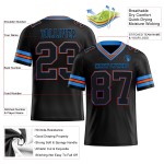 Maglia personalizzata blu-arancio autentica da football in polvere nera Maglia personalizzata blu-arancio autentica da football in polvere nera
