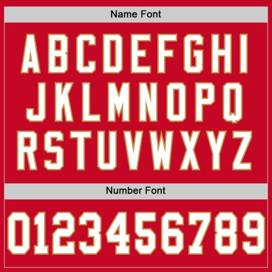 Maglia da football rossa, bianca, personalizzata, autentica, retrò, oro Maglia da football rossa, bianca, personalizzata, autentica, retrò, oro