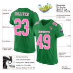 Maglia da calcio autentica personalizzata rosa-bianca in mesh verde erba Maglia da calcio autentica personalizzata rosa-bianca in mesh verde erba