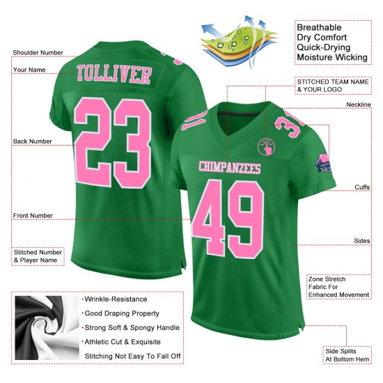 Maglia da calcio autentica personalizzata rosa-bianca in mesh verde erba Maglia da calcio autentica personalizzata rosa-bianca in mesh verde erba