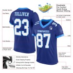 Maglia da calcio autentica personalizzata, bianca e blu royal in maglia
