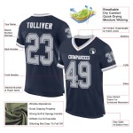 Maglia da calcio personalizzata in maglia grigia e bianca, autentica, retrò, blu navy Maglia da calcio personalizzata in maglia grigia e bianca, autentica, retrò, blu navy