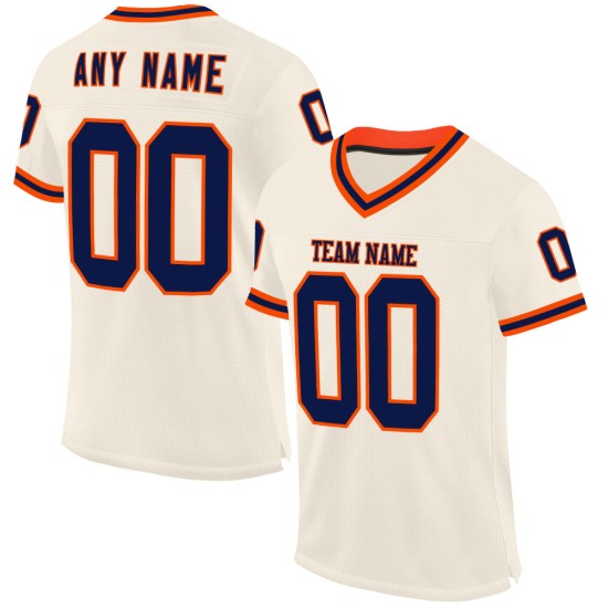 Maglia da football autentica personalizzata Throwback Cream Mesh blu navy-arancione Maglia da football autentica personalizzata Throwback Cream Mesh blu navy-arancione