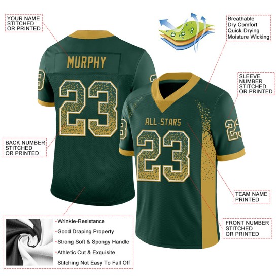 Maglia da football personalizzata Green Mesh Drift Fashion, oro antico e bianco Maglia da football personalizzata Green Mesh Drift Fashion, oro antico e bianco
