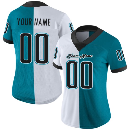 Maglia da calcio in mesh split personalizzata, stile football, verde acqua, nero e bianco Maglia da calcio in mesh split personalizzata, stile football, verde acqua, nero e bianco
