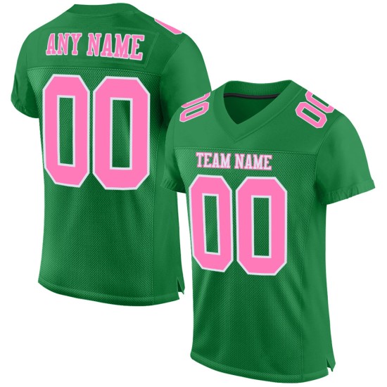 Maglia da calcio autentica personalizzata rosa-bianca in mesh verde erba Maglia da calcio autentica personalizzata rosa-bianca in mesh verde erba