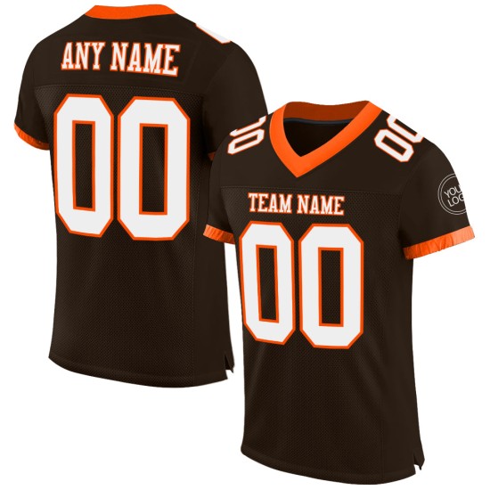 Maglia da football autentica marrone personalizzata in maglia bianca e arancione Maglia da football autentica marrone personalizzata in maglia bianca e arancione