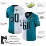Maglia da calcio in mesh split personalizzata, stile football, verde acqua, nero e bianco Maglia da calcio in mesh split personalizzata, stile football, verde acqua, nero e bianco