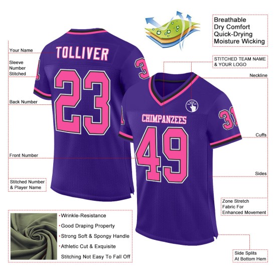 Maglia da football personalizzata autentica viola retrò rosa-nera