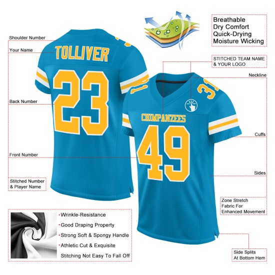 Maglia a rete autentica Pantera blu oro-bianca personalizzata Maglia a rete autentica Pantera blu oro-bianca personalizzata