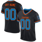 Maglia retrò da football americano, nera, personalizzata, blu-arancio, autentica Maglia retrò da football americano, nera, personalizzata, blu-arancio, autentica