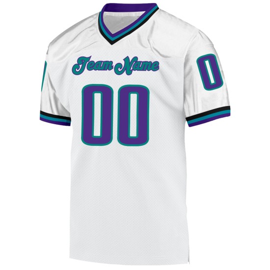 Maglia da calcio personalizzata Throwback viola-acquamarina autentica bianca Maglia da calcio personalizzata Throwback viola-acquamarina autentica bianca