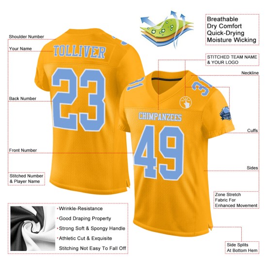 Maglia da calcio leggera autentica blu-bianca oro personalizzata Maglia da calcio leggera autentica blu-bianca oro personalizzata