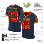 Maglia da football personalizzata autentica, stile retrò, rosso-oro, in maglia blu navy Maglia da football personalizzata autentica, stile retrò, rosso-oro, in maglia blu navy