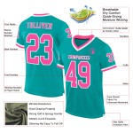 Maglia da calcio personalizzata rosa-bianca acquamarina autentica in mesh retrò Maglia da calcio personalizzata rosa-bianca acquamarina autentica in mesh retrò