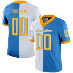 Maglia da football personalizzata in maglia blu con stampa oro-bianco Fashion Powder