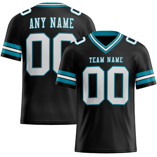 Maglia da calcio nera autentica personalizzata in maglia bianca-verde acqua