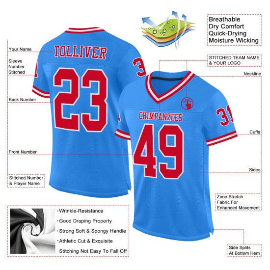 Maglia da football Powder Red-White Throwback, blu, personalizzata, autentica Maglia da football Powder Red-White Throwback, blu, personalizzata, autentica