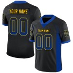 Maglia da calcio personalizzata Drift Fashion nera a rete, blu royal e gialla Maglia da calcio personalizzata Drift Fashion nera a rete, blu royal e gialla