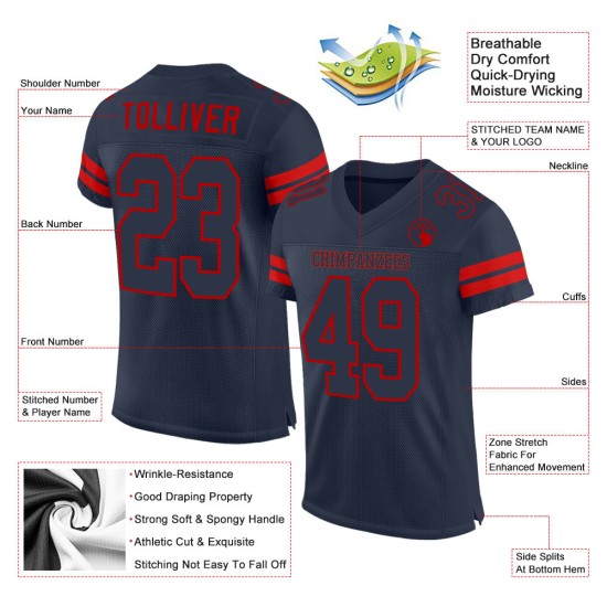 Maglia da calcio autentica blu navy personalizzata blu navy-rossa Maglia da calcio autentica blu navy personalizzata blu navy-rossa
