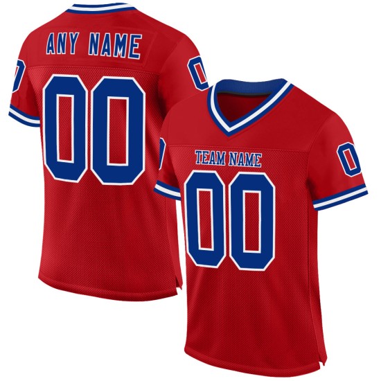 Maglia da football americano vintage, blu royal e bianca, autentica, personalizzata, rossa Maglia da football americano vintage, blu royal e bianca, autentica, personalizzata, rossa