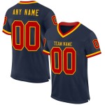 Maglia da football personalizzata autentica, stile retrò, rosso-oro, in maglia blu navy Maglia da football personalizzata autentica, stile retrò, rosso-oro, in maglia blu navy