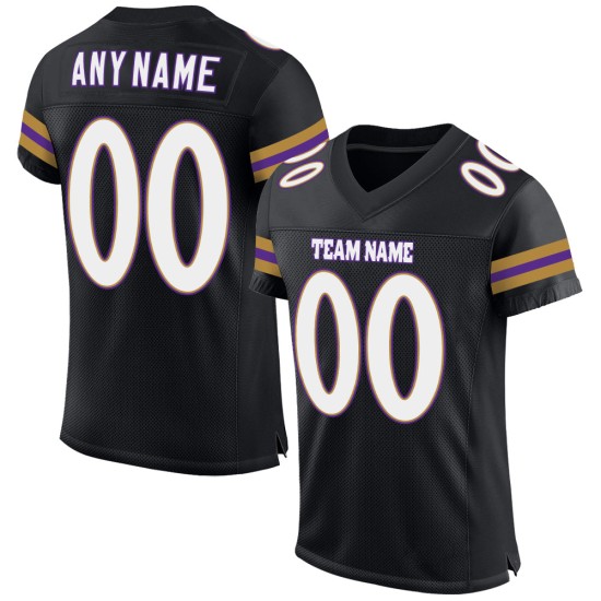 Maglia da calcio nera personalizzata autentica bianca e viola Maglia da calcio nera personalizzata autentica bianca e viola