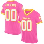 Maglia da football rosa personalizzata in bianco e oro, autentica, retrò Maglia da football rosa personalizzata in bianco e oro, autentica, retrò