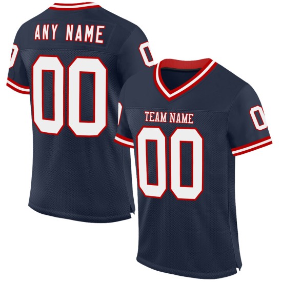 Maglia da football autentica personalizzata Throwback Navy Mesh Bianco-Rosso Maglia da football autentica personalizzata Throwback Navy Mesh Bianco-Rosso