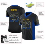 Maglia da calcio personalizzata Drift Fashion nera a rete, blu royal e gialla Maglia da calcio personalizzata Drift Fashion nera a rete, blu royal e gialla