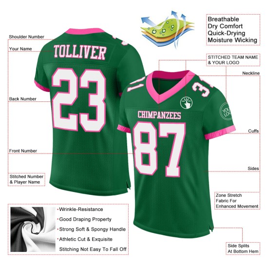 Maglia da football autentica bianca e rosa in mesh personalizzata Kelly Green Maglia da football autentica bianca e rosa in mesh personalizzata Kelly Green