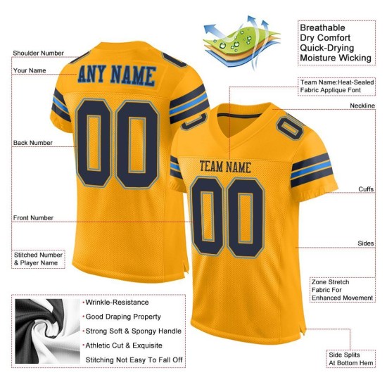 Maglia da football blu navy-cipria autentica personalizzata in oro Maglia da football blu navy-cipria autentica personalizzata in oro