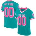 Maglia da calcio personalizzata rosa-bianca acquamarina autentica in mesh retrò Maglia da calcio personalizzata rosa-bianca acquamarina autentica in mesh retrò