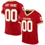 Maglia da football rossa, bianca, personalizzata, autentica, retrò, oro Maglia da football rossa, bianca, personalizzata, autentica, retrò, oro