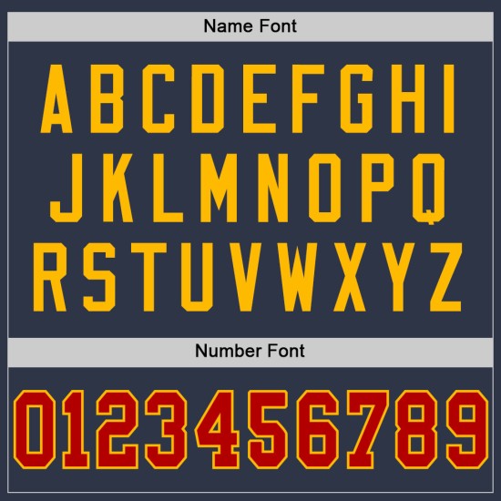 Maglia da football personalizzata autentica, stile retrò, rosso-oro, in maglia blu navy Maglia da football personalizzata autentica, stile retrò, rosso-oro, in maglia blu navy