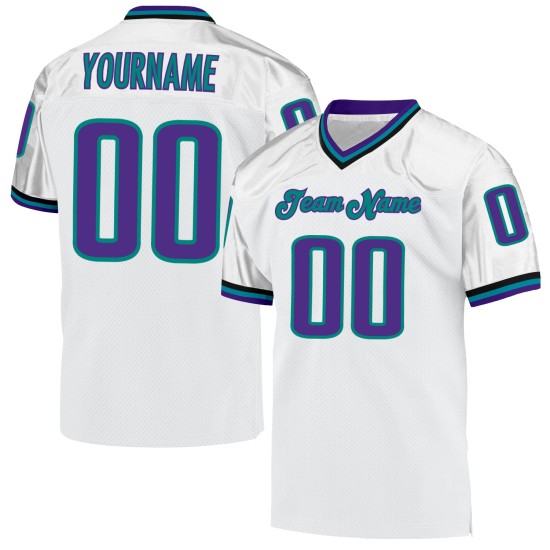 Maglia da calcio personalizzata Throwback viola-acquamarina autentica bianca Maglia da calcio personalizzata Throwback viola-acquamarina autentica bianca