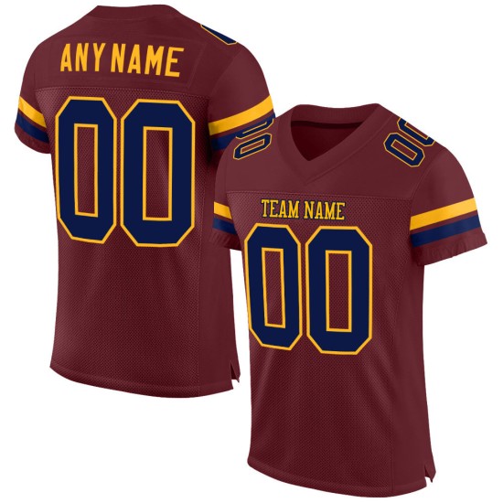 Maglia da football personalizzata autentica in maglia bordeaux blu navy e oro Maglia da football personalizzata autentica in maglia bordeaux blu navy e oro
