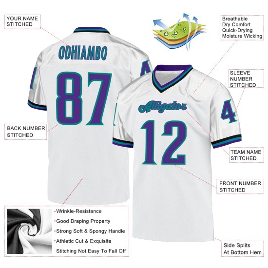 Maglia da calcio personalizzata Throwback viola-acquamarina autentica bianca Maglia da calcio personalizzata Throwback viola-acquamarina autentica bianca