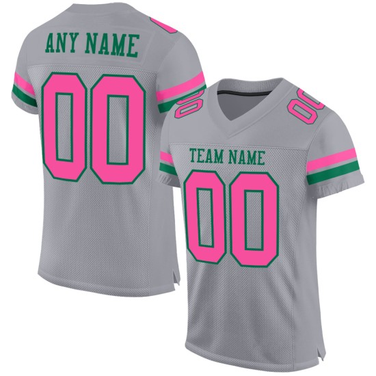Maglia da football personalizzata in maglia grigia autentica verde rosa - Kelly Maglia da football personalizzata in maglia grigia autentica verde rosa - Kelly