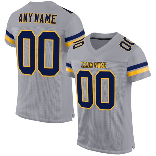 Maglia da football personalizzata in maglia blu navy e oro, grigio chiaro, autentica Maglia da football personalizzata in maglia blu navy e oro, grigio chiaro, autentica