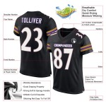 Maglia da calcio nera personalizzata autentica bianca e viola Maglia da calcio nera personalizzata autentica bianca e viola