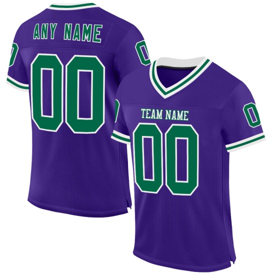 Maglia retrò personalizzata autentica da football in mesh viola verde-bianca Kelly Maglia retrò personalizzata autentica da football in mesh viola verde-bianca Kelly